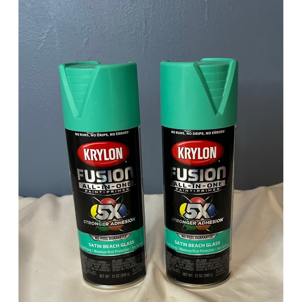 2 Pack Krylon Fusion All-In-One Spray Paint Satin Beach Glass 12 Oz 5X Adhesion